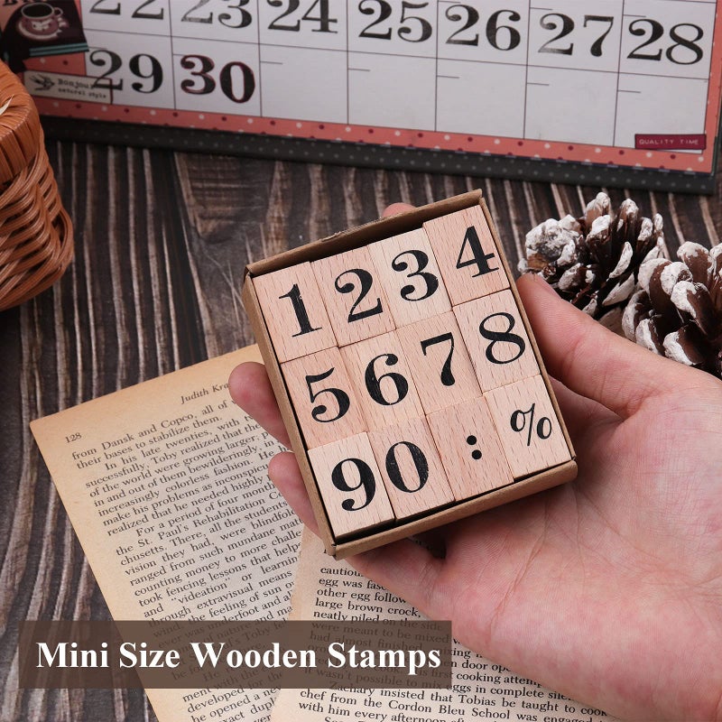 Dizdkizd 12 Pieces Wooden Rubber Stamps, Small Number 0-9 Decorative Multipurpose Wood Mounted Rubber Stamp Set for DIY Craft, Letters Diary and Craft Scrapbooking - Image 5
